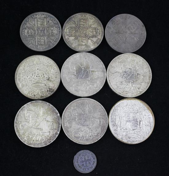 Nine silver crowns & silver 4d